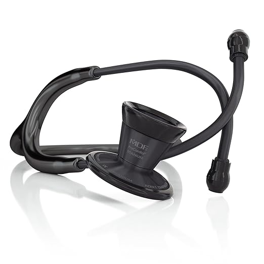 MDF Instruments, ProCardial Cardiology Stethoscope, Lightweight Titanium, Adult, Dual Head, Black Tube, Black Chestpiece-Headset, MDF797TBO11