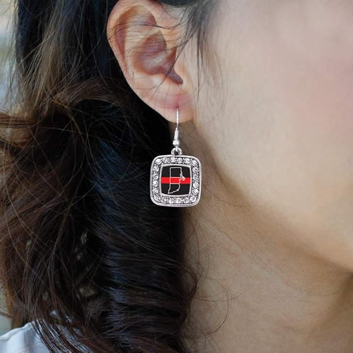 Inspired Silver - Silver Square Charm French Hook Drop Earrings with Cubic Zirconia Jewelry