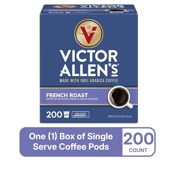 Victor Allen's Coffee French Roast, Dark Roast, 200 Count, Single Serve Coffee Pods for Keurig K-Cup Brewers