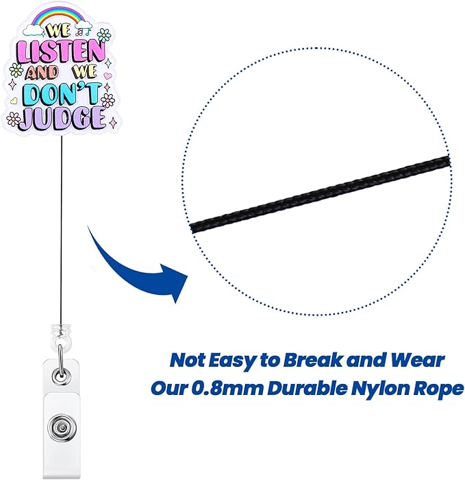 We Listen and We Don't Judge Funny Nurse Badge Reel, Cute Retractable ID Card Badge Holder for Therapists, Counselors, Social Workers, Medical Staff, Nursing RN LPN CNA MA HR Teacher Student Doctor