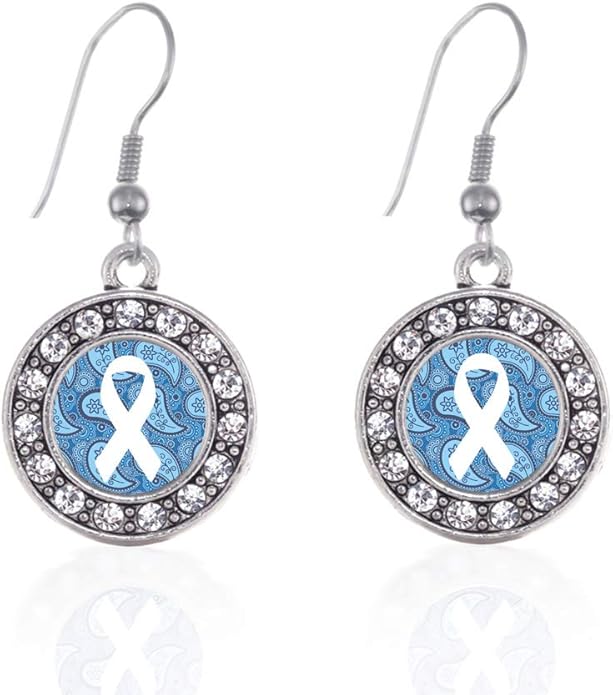 Inspired Silver - Silver Circle Charm French Hook Drop Earrings with Cubic Zirconia Jewelry