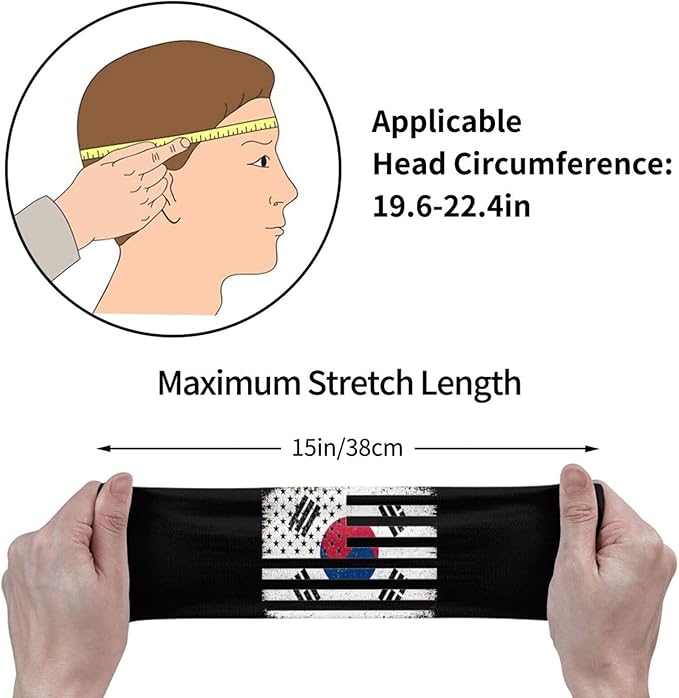 South Korea Korean Flag Novelty Blur Style Stretchy Breathable Sports Headbands for Women Men - Moisture Wicking Workout Sweatbands for Running Yoga Gym Tennis Cycling