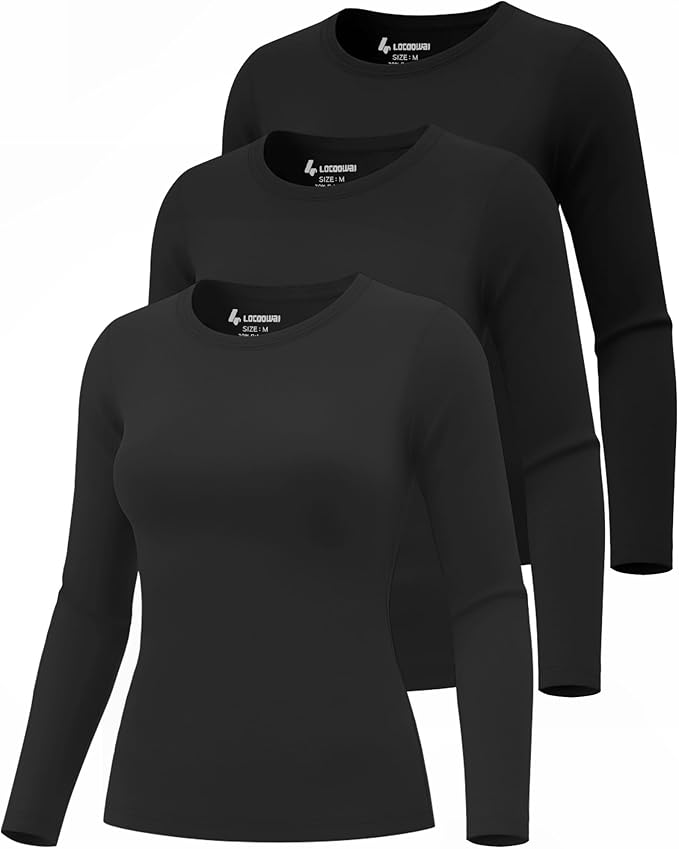 3 Pack Women's Underscrub Shirts Long Sleeve Thermal Scrub Undershirts Nurse Crew Neck Slim Fit Fleece Top Basic Tee