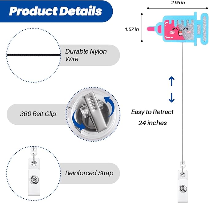 Funny Phlebotomy Badge Reel, Cute Retractable ID Card Badge Holder, Name Tag Work Badge Clip for RN LPN CNA MA ER Night Shift Nurse Nursing Student OB/GYN Anesthesiology Doctor, Nurse Gifts