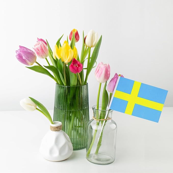 Sweden Flag Small Swedish Flag 12 Pack Mini Hand Held Swedish Flags on Sticks for Party Parades Sports Events Patriotic Holiday Decorations