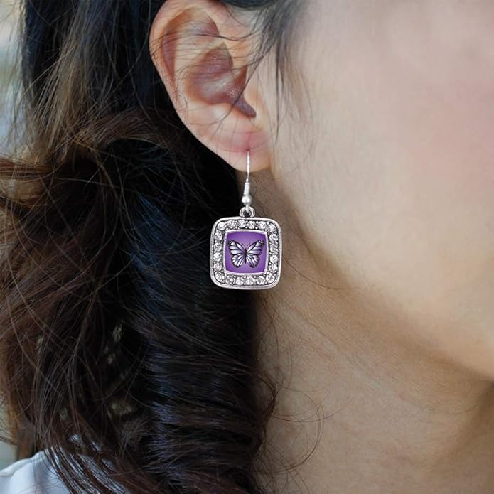 Inspired Silver - Silver Square Charm French Hook Drop Earrings with Cubic Zirconia Jewelry
