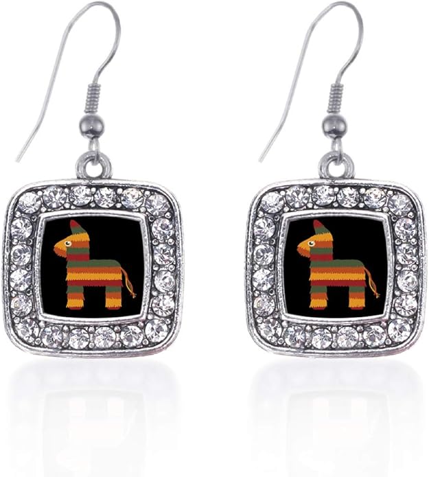 Inspired Silver - Silver Square Charm French Hook Drop Earrings with Cubic Zirconia Jewelry