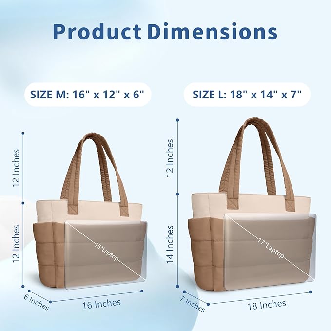 TOPDesign Puffer Tote Bag for Women, Lightweight Puffy Handbag with Compartments, Quilted Shoulder Bag for Work, Travel, Gym