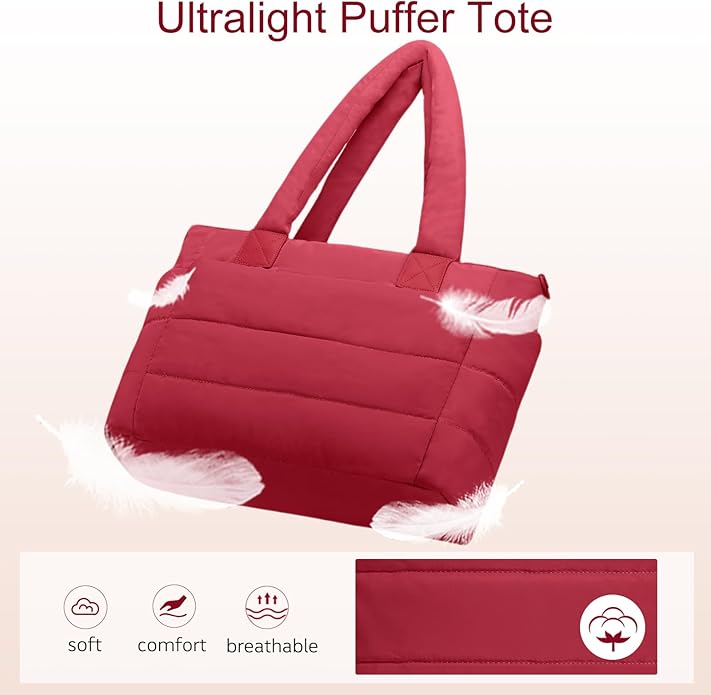 Tote Bag for Women Puffer Tote Bag Large Nurse Bags Shoulder Handbag with Zipper for Work Travel