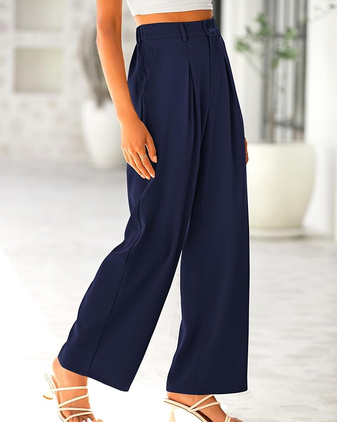 BTFBM Women High Waist Palazzo Pants Spring 2026 Casual Wide Leg Trousers Loose Work Office Business Suit Pant Pockets