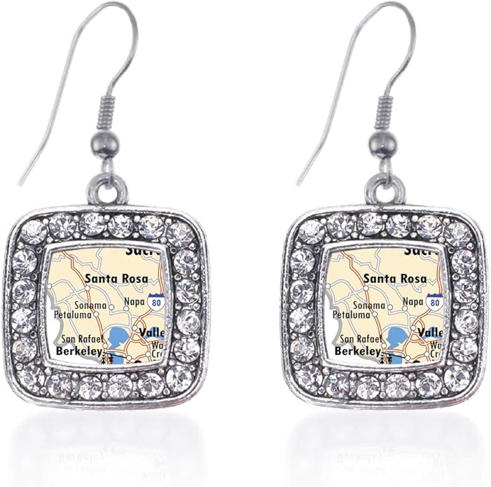 Inspired Silver - Silver Square Charm French Hook Drop Earrings with Cubic Zirconia Jewelry
