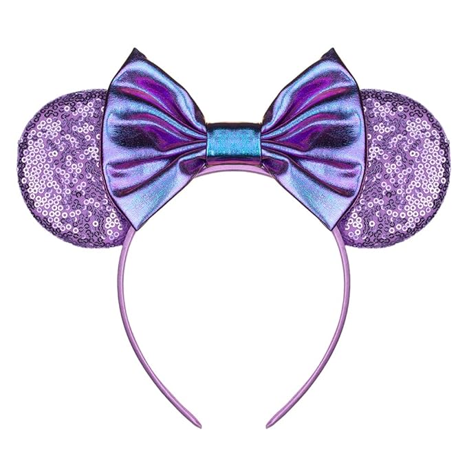 Foeran Mouse Ears Headbands Shiny Bows Mouse Ears Glitter Party Princess Decoration Cosplay Costume for Girls Women (Purple-1)