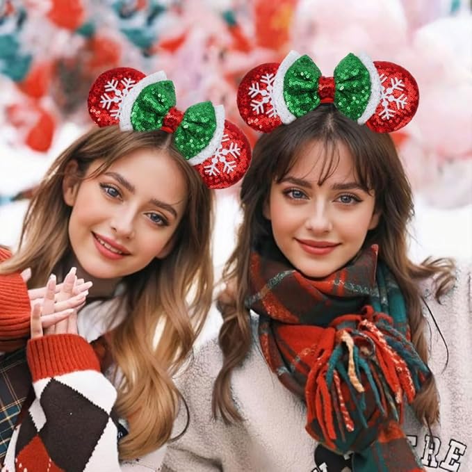 ETLUK Christmas Ears - Mouse Ears for Women, Adults & Girls; Layered Bow Headbands for Parties & Trips