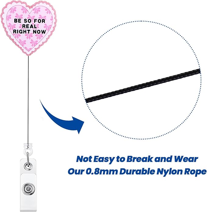 Be so for Real Right Now Funny Heart Shaped Badge Reel, Cute Pink Retractable ID Card Badge Holder, Name Work Badge Clip for Pediatric Healthcare Coworker Friends, Nurse Gifts, Office Stocking Stuffer
