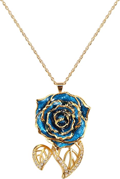 AliveRose Real Rose Gold Dipped Necklace Gifts for Women, 24K Gold Dipped Rose Pendant Necklace Jewelry Mothers Day Anniversaries Birthday Christmas Special Occasions Gifts for Her Mom Wife