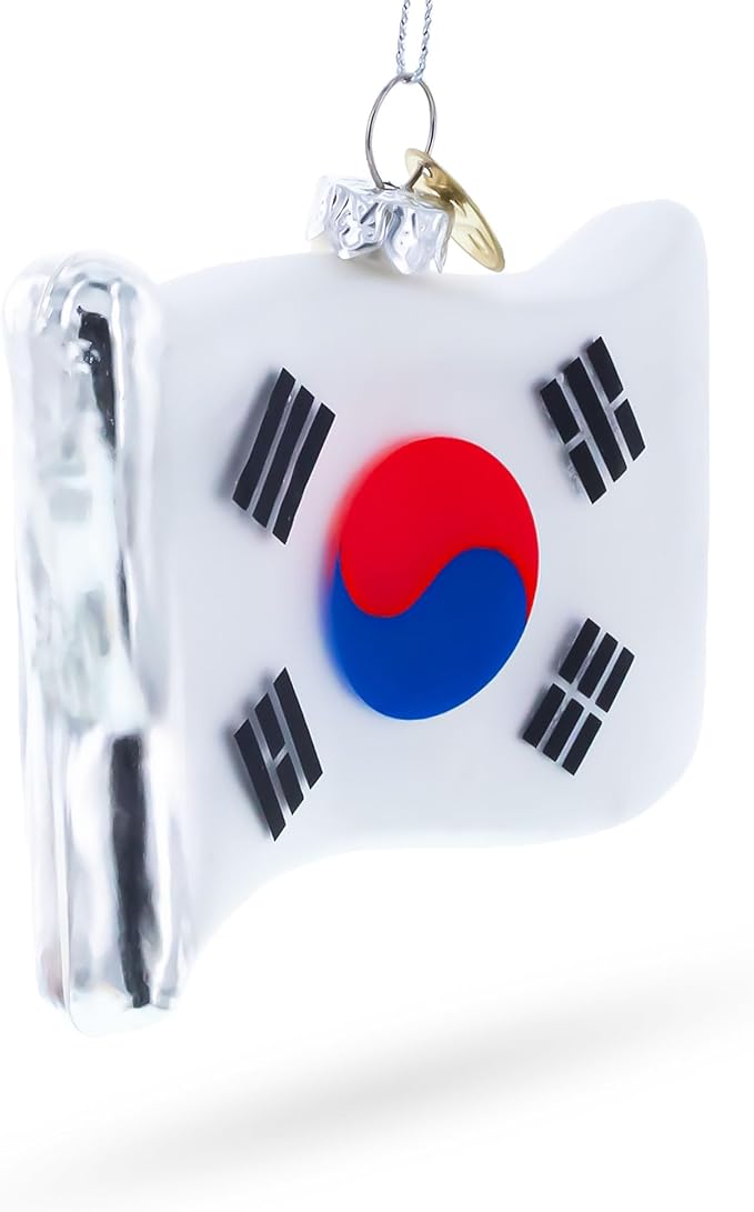 Waving Flag of South Korea Blown Glass Christmas Ornament