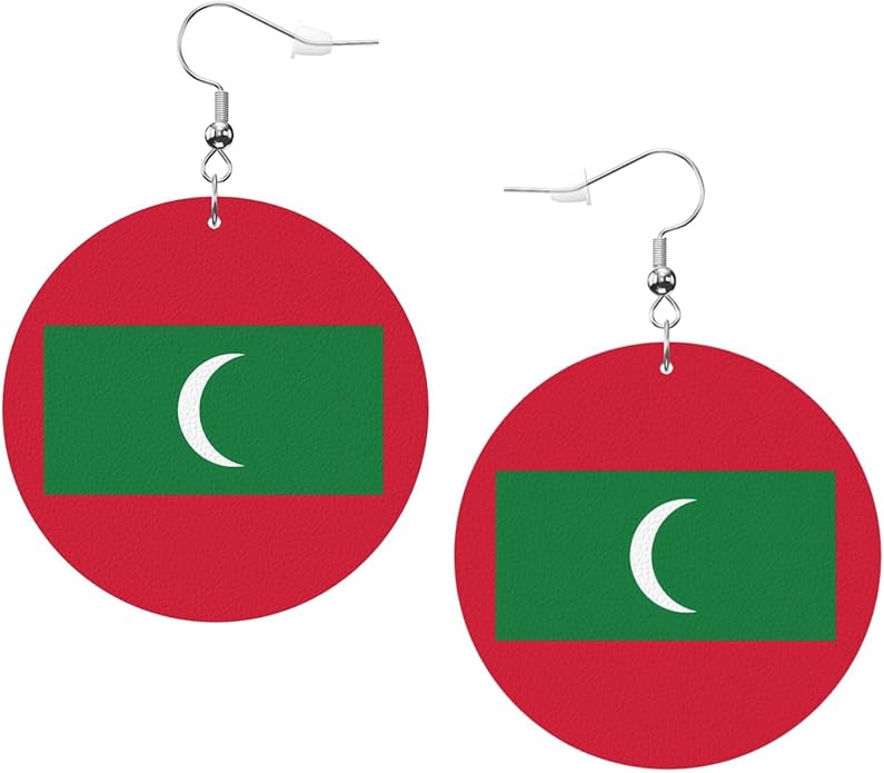 Round Faux Leather Earrings for Women Lightweight Double-Side Printed Drop Dangle Earring for Festival Party Gift