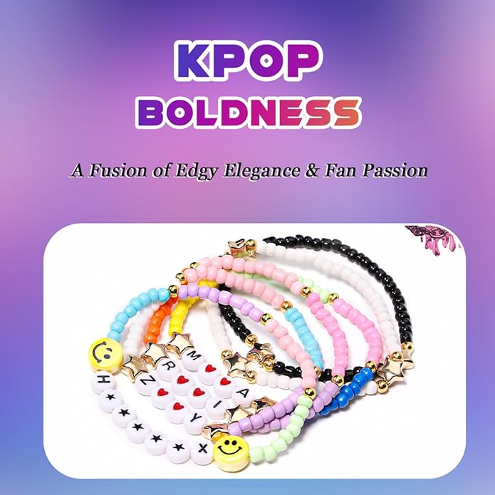 AICase for Korea-Pop Merch Gifts Toys Golden Inspired Bracelets 5 Pcs Stackable Stretch Flower Beaded Bracelets Costume Outfit Merchandise Jewelry Gifts for Fans Christmas Stocking_3110