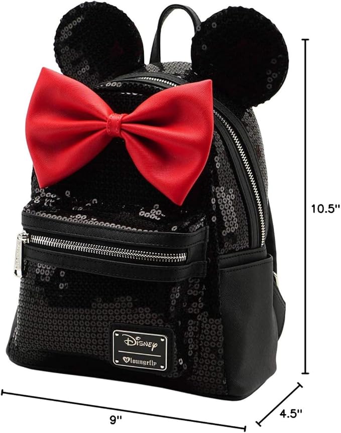 Loungefly Disney Minnie Mouse Black Sequin Womens Double Strap Shoulder Bag Purse