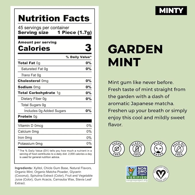 Refresh Gum, Sugar Free, Natural, Xylitol, Long Lasting Chewing Gum, Natural Flavors, Organic Ingredients, Plastic Free, Non GMO, Gluten Free, Vegan (12 Count (Pack of 12), Garden Mint)