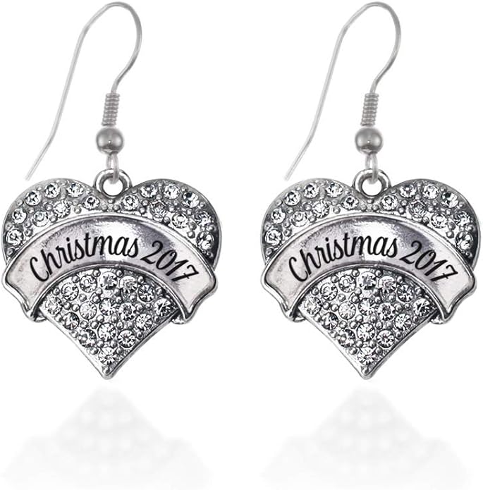 Inspired Silver - Silver Pave Heart Charm French Hook Drop Earrings with Cubic Zirconia Jewelry