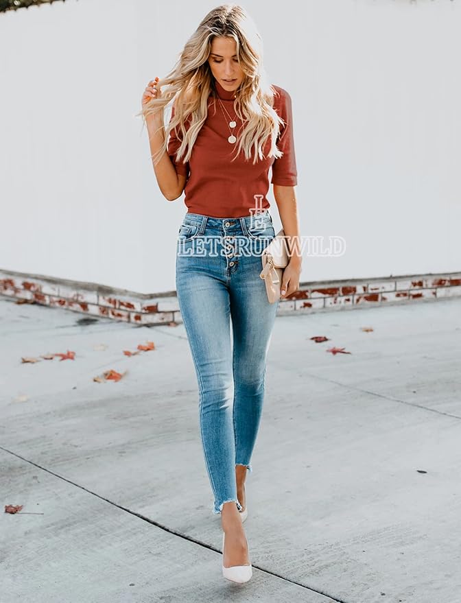 LETSRUNWILD Business Casual Tops for Women Dressy Cute Tops Mock Turtleneck Tshirts Shirts