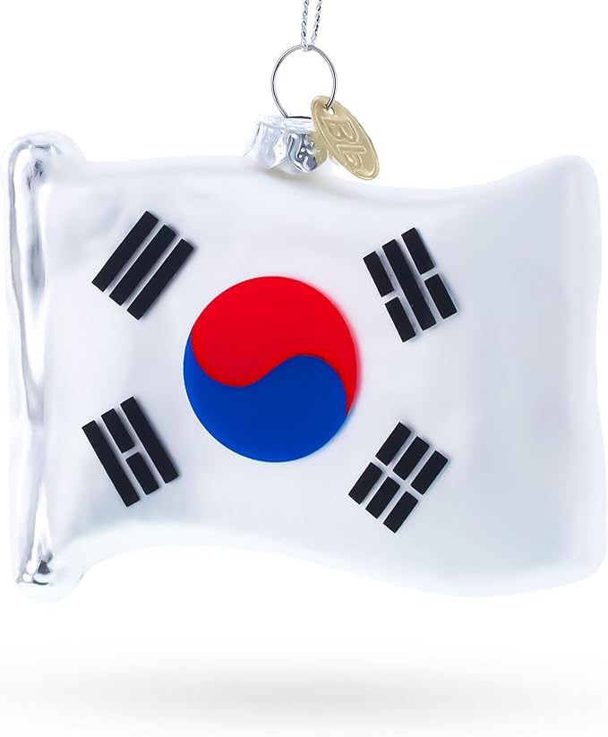 Waving Flag of South Korea Blown Glass Christmas Ornament