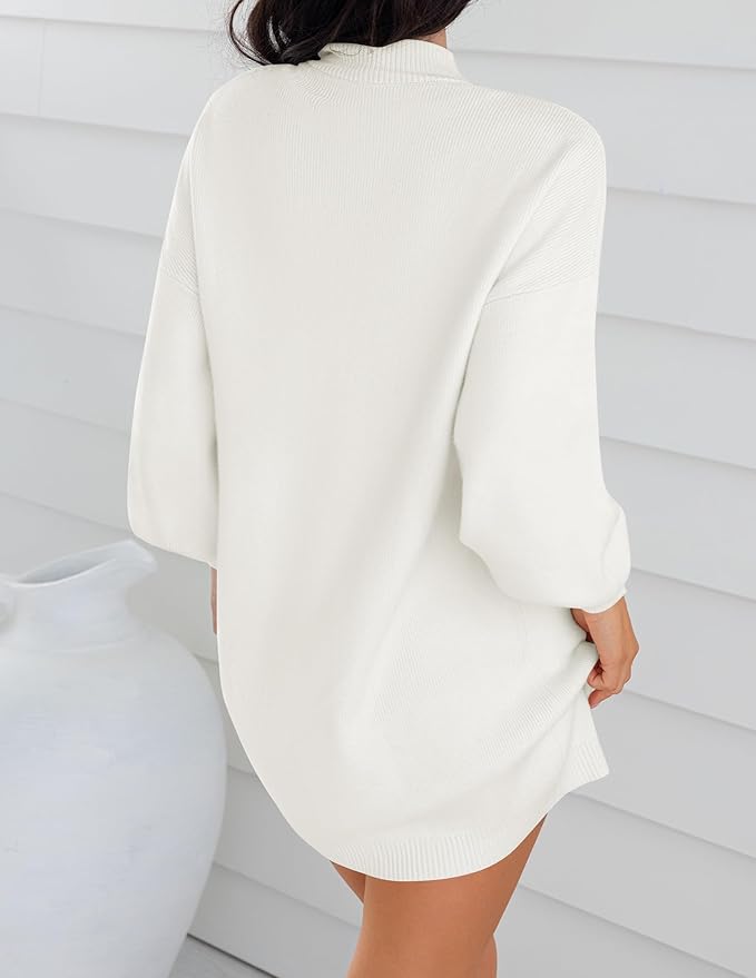 ZESICA Women's 2026 Fall Turtleneck Sweater Dress Oversized Long Lantern Sleeve Casual Knit Pullover Mini Dresses