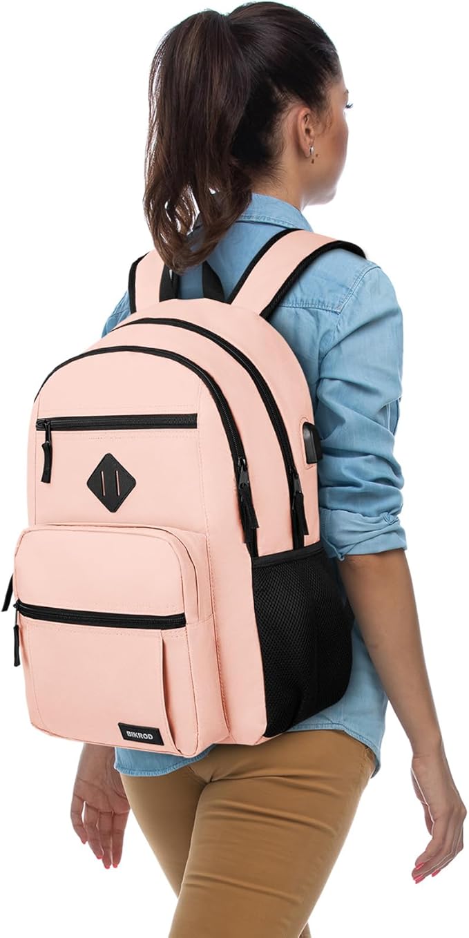 BIKROD Backpack for Girls Women, School Backpack for Teen Boys, Lightweight Casual High School Bookbag, Daily-use Travel Laptop Backpack with USB Charging Port Fits 15.6 Inch Notebook