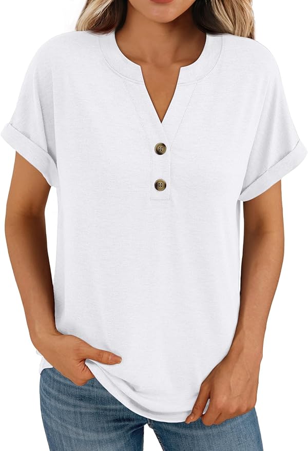 AUTOMET Women's Short Sleeve Shirts Henley Dressy Casual Summer Tops 2026 Spring Fashion Trendy Cute T-Shirts
