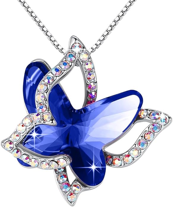 GEMMANCE Gift Butterfly Birthstone Crystal Necklace, Silver Tone with 18”+2” Chain, Necklace for Mother’s Day Anniversary Birthday Gifts for Women and Daughter, Valentine's Day