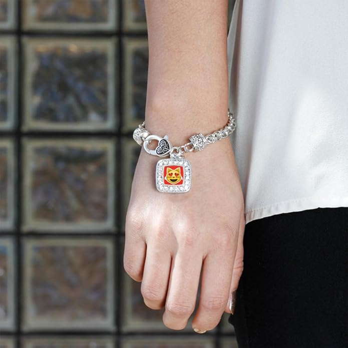 Inspired Silver - Silver Square Charm Bracelet with Cubic Zirconia Jewelry