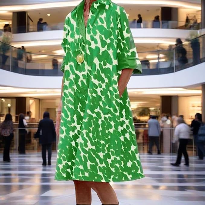 Womens 2025 Long Sleeve Button Down Shirt Summer Dress Casual V Neck Loose Fit Midi Shirt Dresses with Pockets