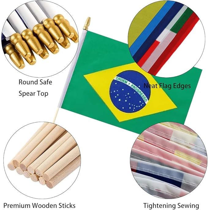 GSYLPFT 12 Pack Brazil Flags on Sticks Brazilian Small Mini Hand Held Flags for Office Classroom Holiday Party Decorations