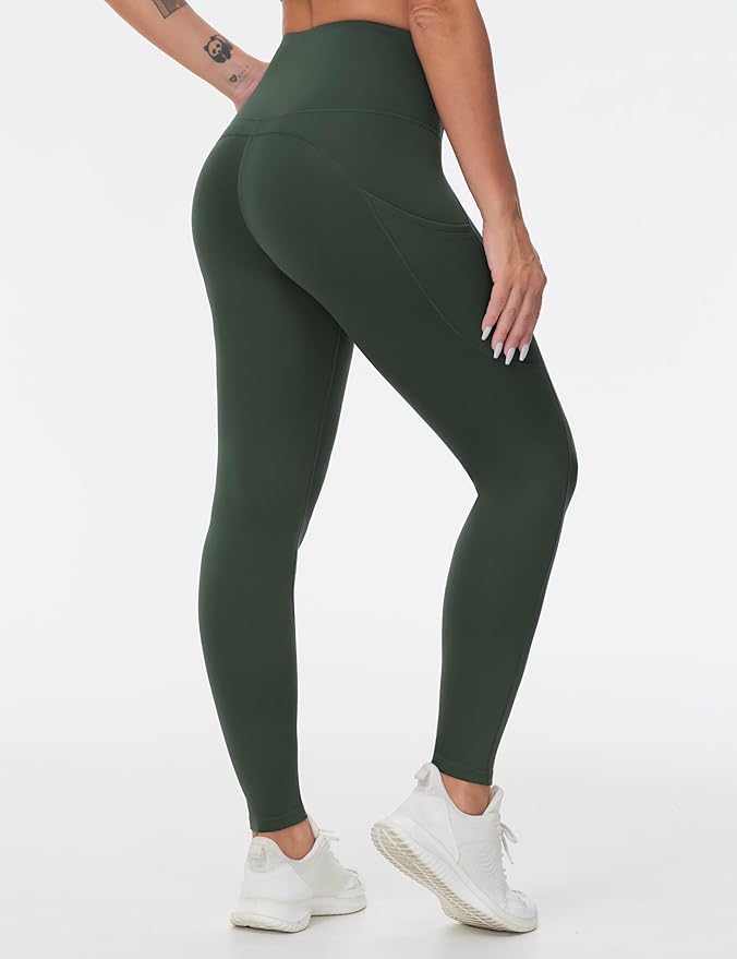 THE GYM PEOPLE Thick High Waist Yoga Pants with Pockets, Tummy Control Workout Running Yoga Leggings for Women