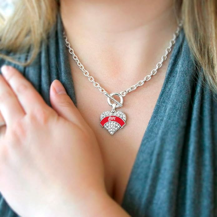 Inspired Silver - Silver Pave Heart Charm 18 Inch Necklace with Cubic Zirconia Jewelry