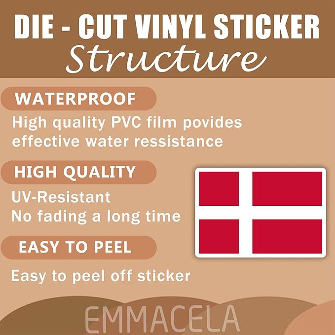 (3PCS) Denmark Flag stickers, Countries Flag Stickers - Waterproof Vinyl Decals For Laptops, Tumblers, Water Bottles, Books, Scrapbooks, Size 3 x 2 Inch