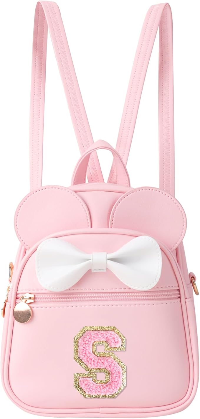 UIXIZQ Personalized Toddler Backpack for Girls 3–10, Cute Mini Bowknot Mouse-Ear Toddler Bookbag Crossbody Purse, Small Daypack Wallet Set, Initial Birthday Gift, Trendy Little Kids/Teen Bag(Pink,S)