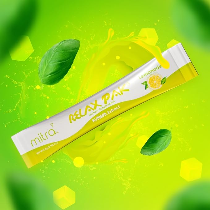 Mitra9 Kava Powder RelaxPak - Lemonade Kava Extract Powder Packets | Mood Enhancer | Plant Based | Promotes Natural Calm & Clarity | Easy Open Single-Serving Stick (30)