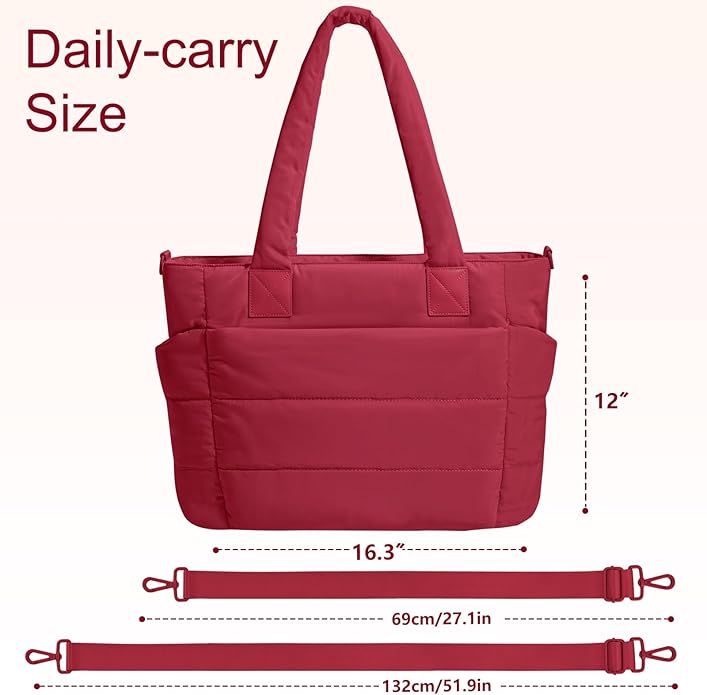 Tote Bag for Women Puffer Tote Bag Large Nurse Bags Shoulder Handbag with Zipper for Work Travel