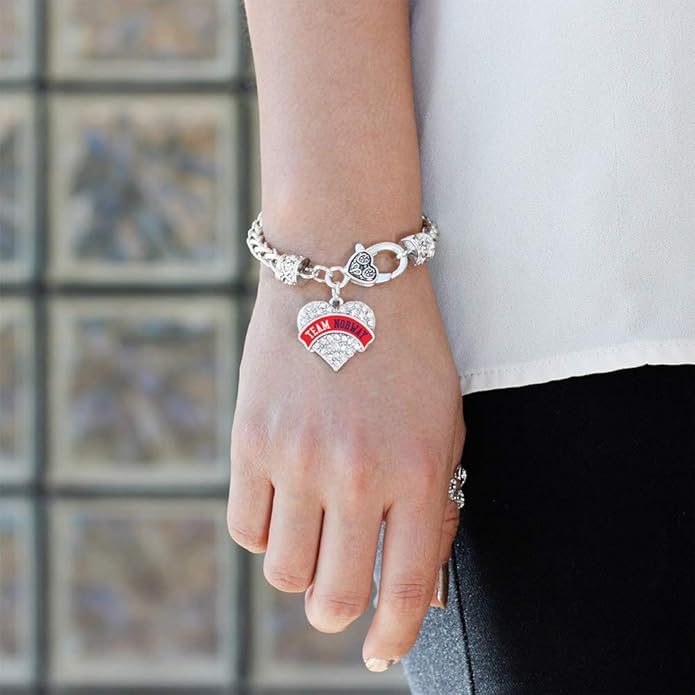 Inspired Silver - Silver Pave Heart Charm Bracelet with Cubic Zirconia Jewelry