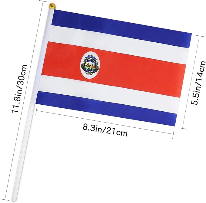 Costa Rica Flag Small Costa Rican Flag 12 Pack Mini Hand Held Costa Rican Flags on Sticks for Party Parades Sports Events Patriotic Holiday Decorations