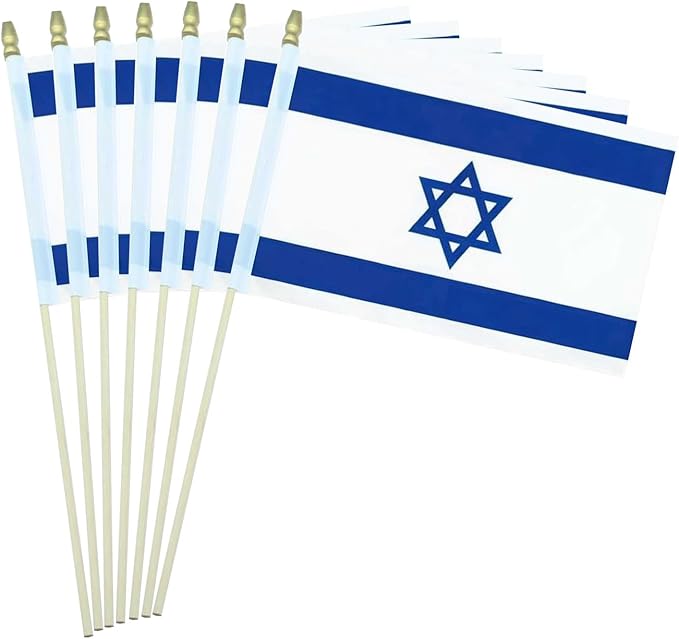 GSYLPFT 12 Pack Israel Flags on Sticks Israeli Small Mini Hand Held Flags for Office Classroom Holiday Party Decorations