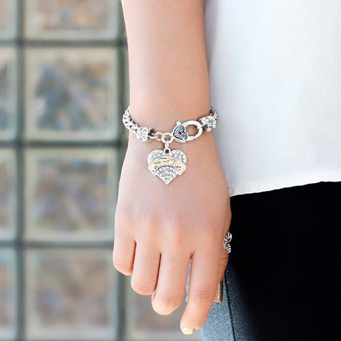 Inspired Silver - Silver Pave Heart Charm Bracelet with Cubic Zirconia Jewelry