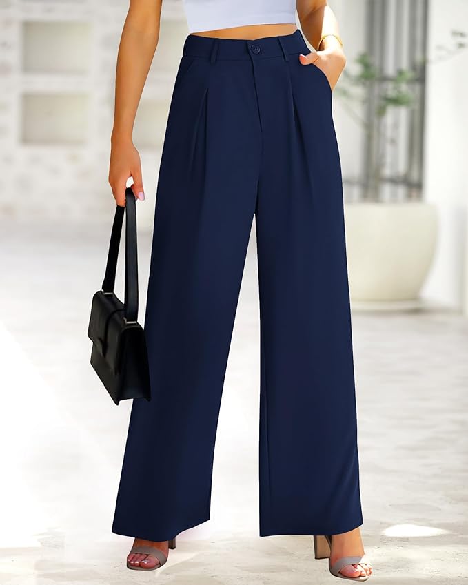 BTFBM Women High Waist Palazzo Pants Spring 2026 Casual Wide Leg Trousers Loose Work Office Business Suit Pant Pockets