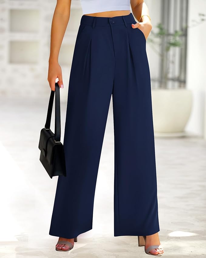 BTFBM Women High Waist Palazzo Pants Spring 2026 Casual Wide Leg Trousers Loose Work Office Business Suit Pant Pockets