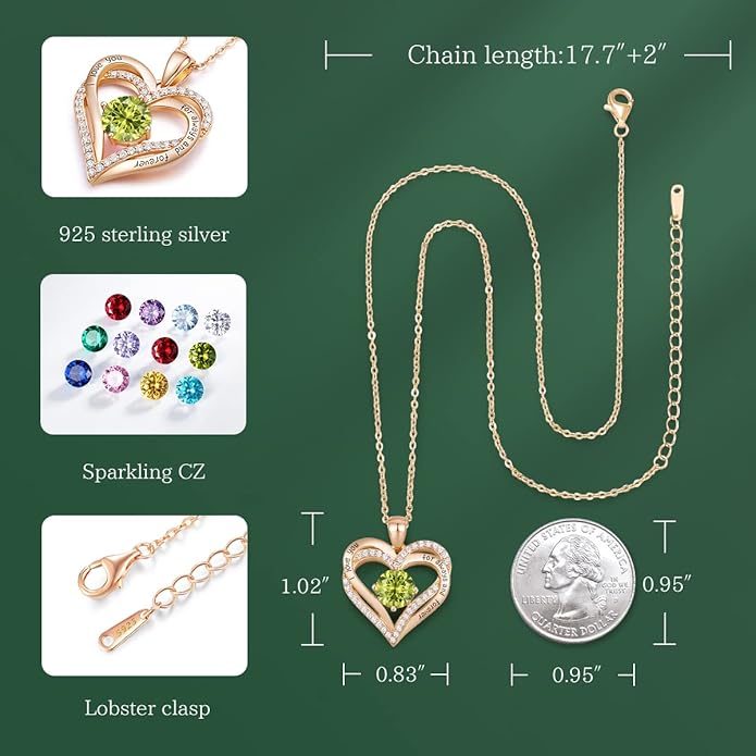 CDE Valentine's Day Gift Forever Love Heart Necklaces for Women, Wedding Anniversary, Birthday Mothers Christmas Day Gifts for Mom, Mother, Wife, S925 Silver Jewelry with Birthstone Pendant