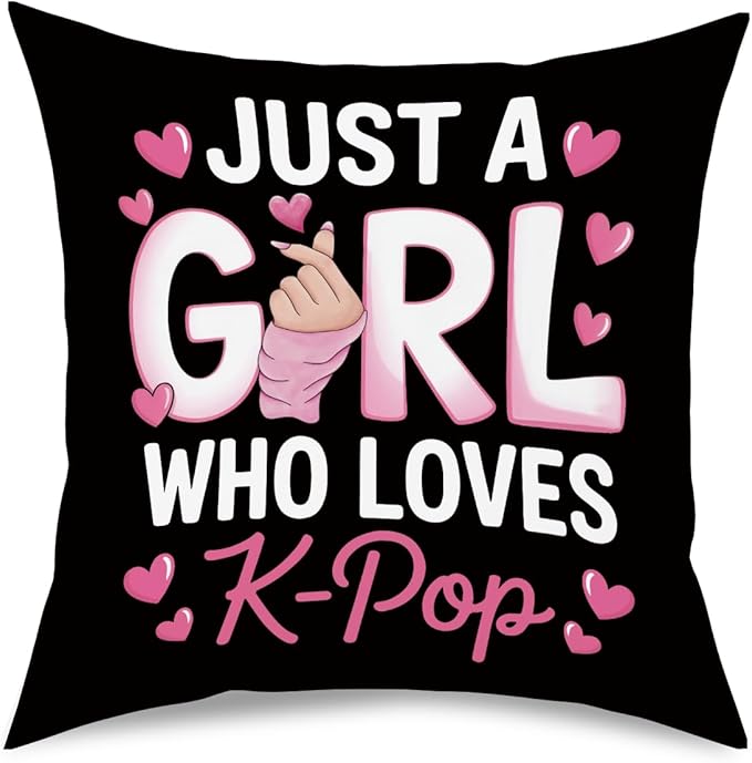 NGLIV K-pop Decor, Just a Girl Who Loves K-pop Room Decor, Rustic Anime Lovers Throw Girls K-pop Gifts Pillow Covers for Living Room Home Girl Bedroom Decoration Gifts-Black