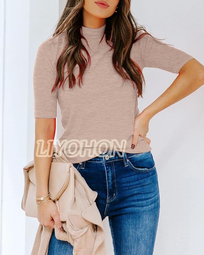 LIYOHON Womens Tops Dressy Casual Mock Turtleneck Business Short Sleeve T Shirts Going Out Tops 2026