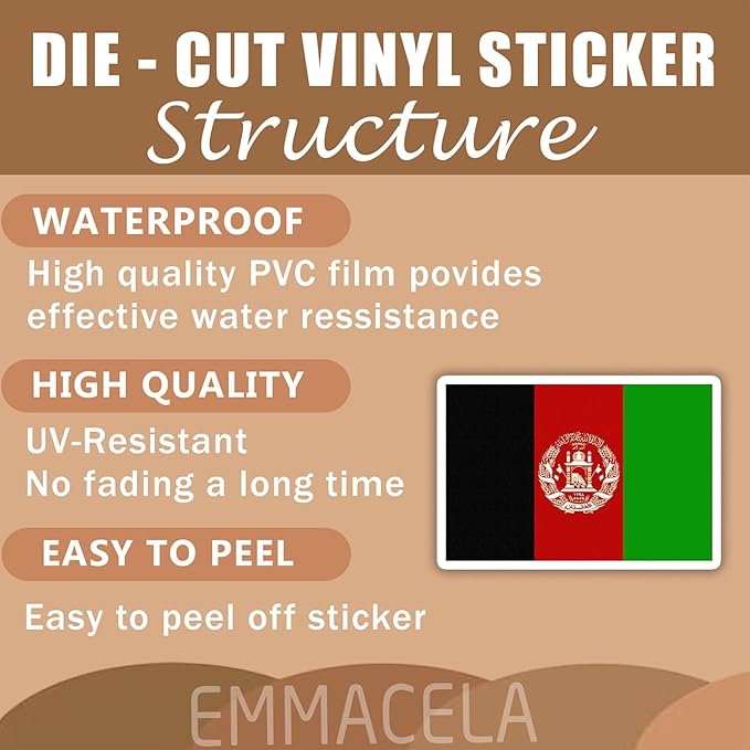 (3PCS) Afghanistan Flag stickers, Countries Flag Stickers, Waterproof Vinyl Decals For Laptops, Tumblers, Water Bottles, Books, Scrapbooks, Size 3 x 2.1 Inch